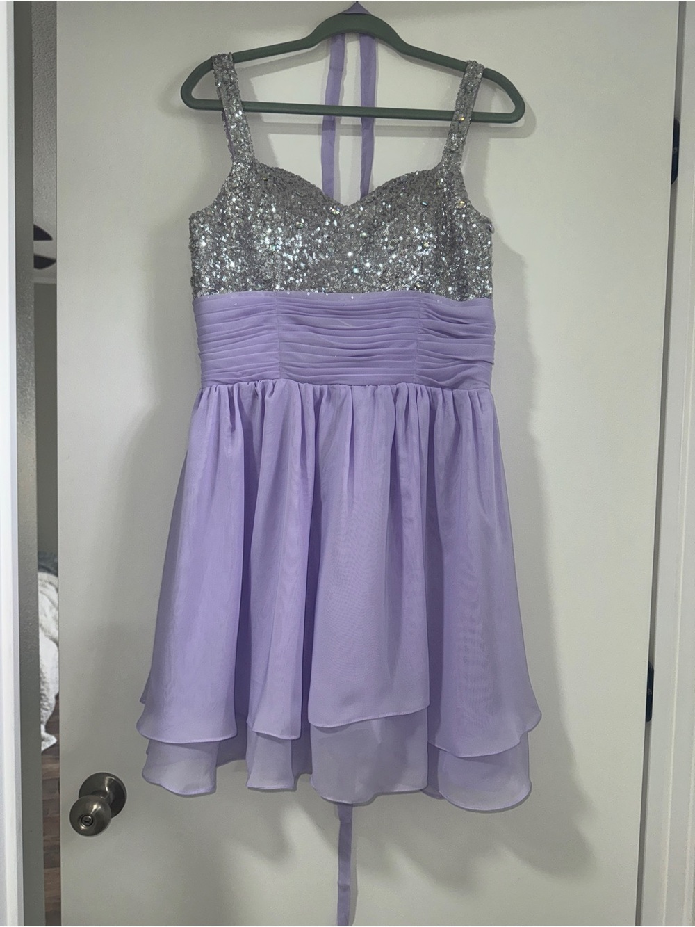 Lilac Sequin Bodice Formal Dress with Chiffon Skirt